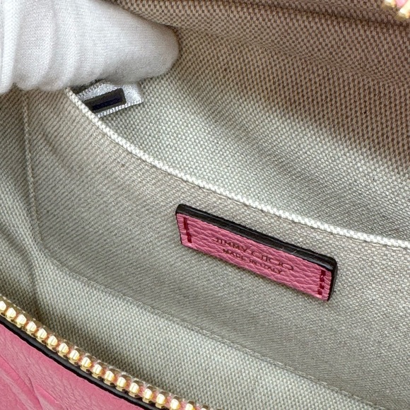 Jimmy Choo New In Box “CHOO” Bumbag Peony Pink Grained Leather Large Bel… - Picture 11 of 12